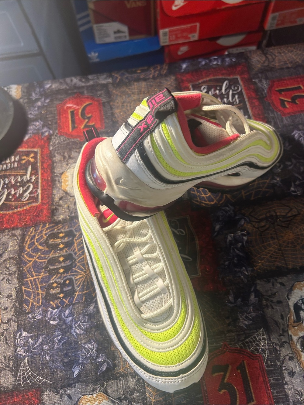 Nike White, Neon Yellow & Pink Athletic Sneakers